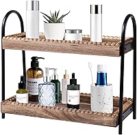 BDBDYEAY 2-Tier Farmhouse Wood Bead Bathroom Countertop Organizer - Vanity Storage for Skincare, Perfume, Cosmetics & Kitchen
