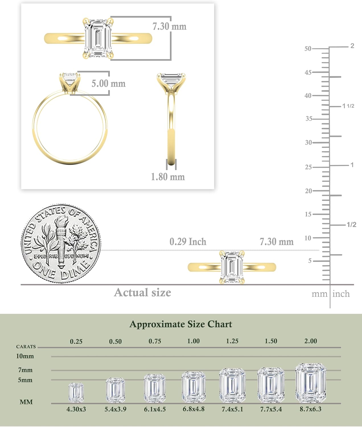 IGI Certified 1.00 Carat Emerald Cut Lab Grown White Diamond 4 Prong Solitaire Engagement Ring for Women in 10K Solid Gold