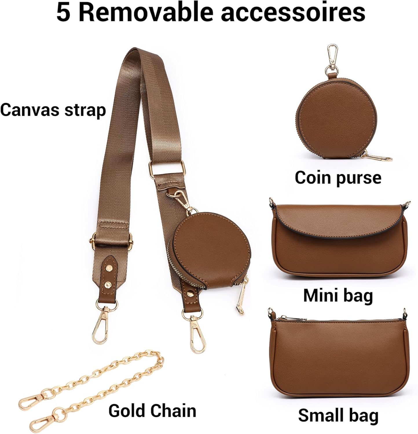 MARCO M KELLY 3pcs Crossbody Bags for Women PU Leather Shoulder Purse with Removable Strap Fashion Handbag for Daily Use - Image 7