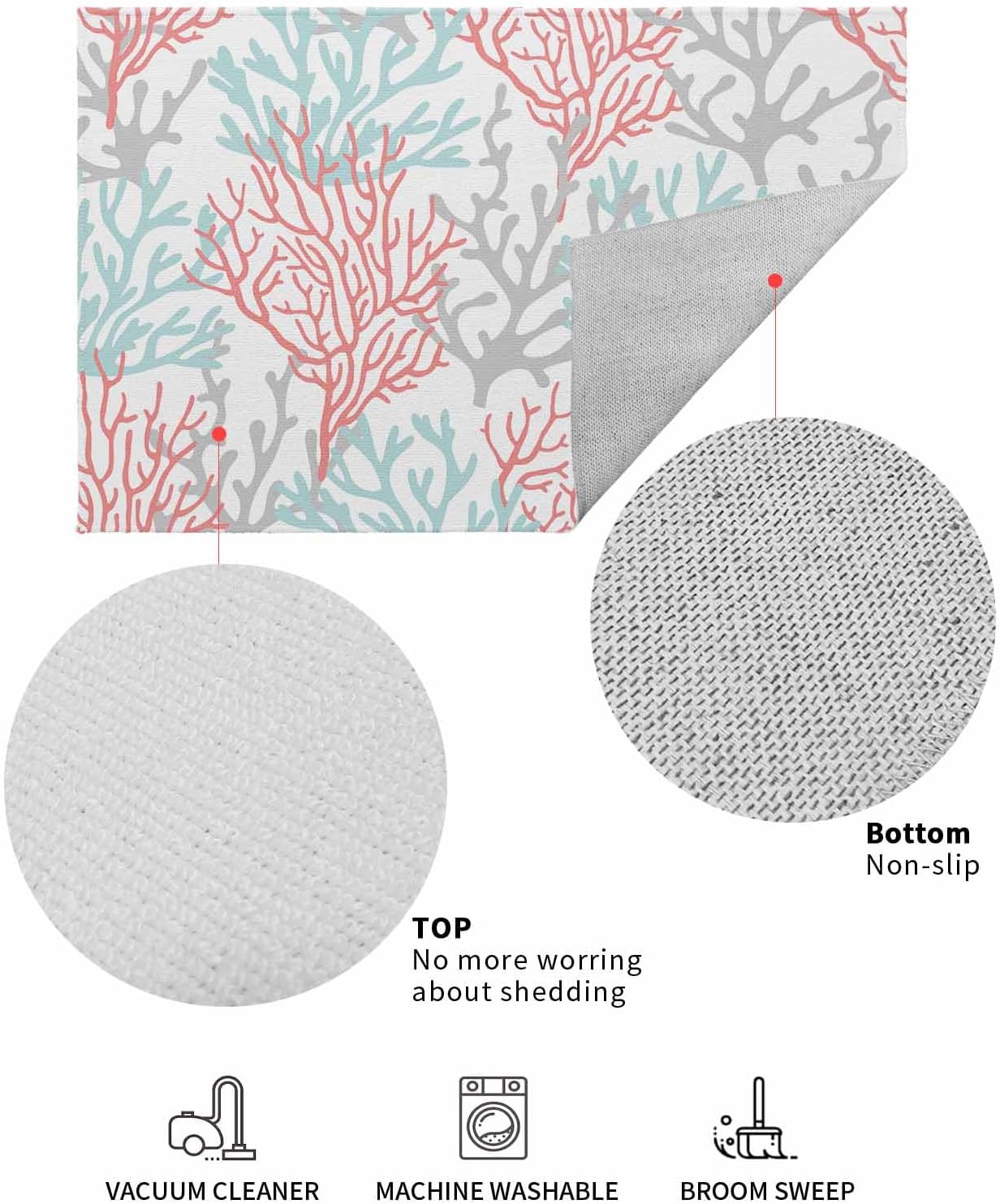 Ocean Door Mat Indoor Outdoor Doormat Non Slip Front Back Door Mat Entrance Mat Low Profile Floor Mat Washable Summer Ocean Colorful Coral White Welcome Mat for Entryway, 20x32 Inch