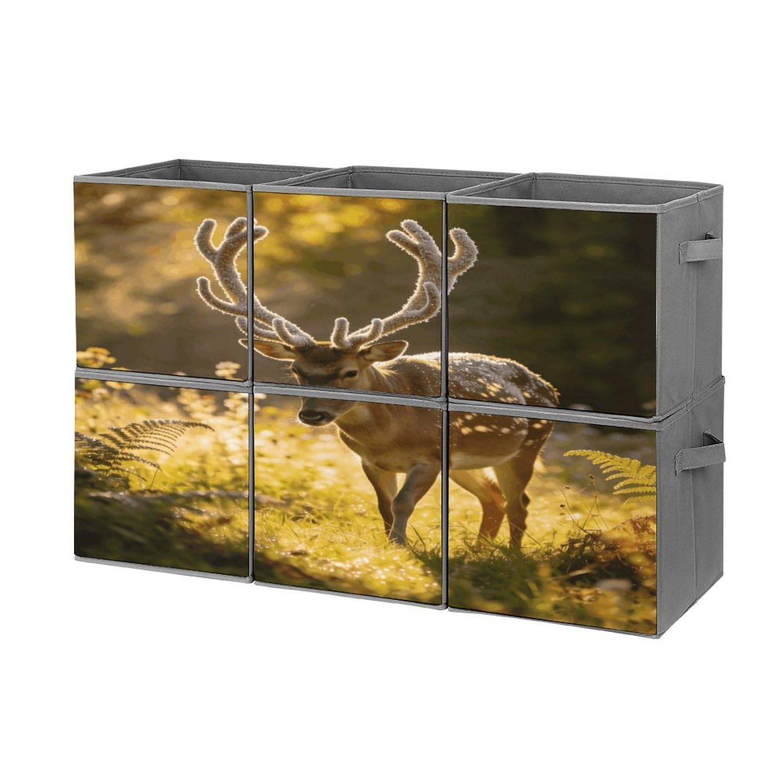 Fodpand Style Graceful Deer With Antlers In Nature Cube Bins With Double Handles,Set Of 6 Cube Organizer, Stackable And Foldable Storage Bins For Organization, Closet, Shelves, Offices