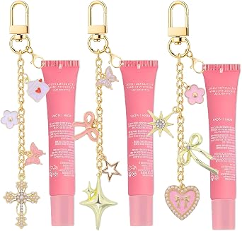 3Pcs Lip Gloss Holder Keychains Charms - Lipbalm Holder for Lipsticks, Charm for Key Purse Decor Needs Perforation