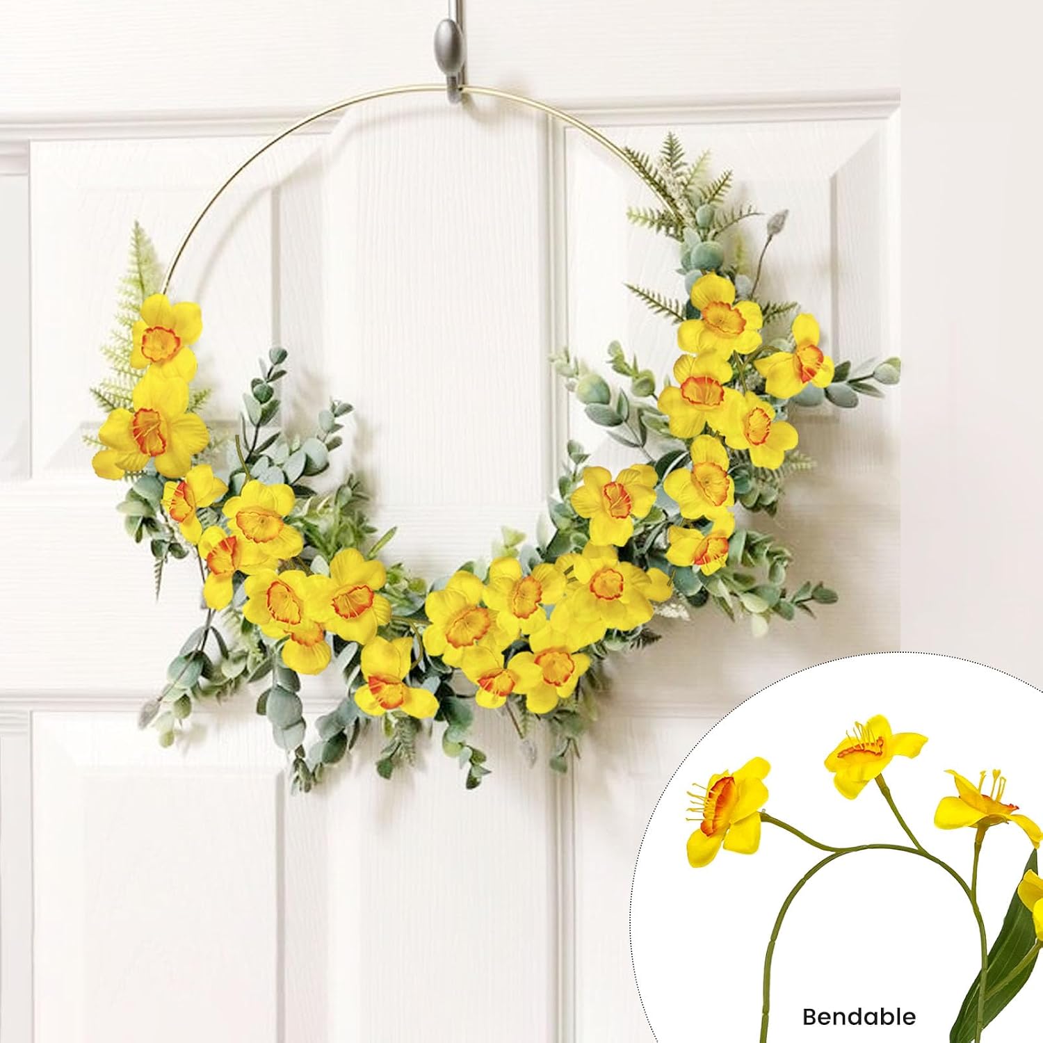 Daily Treasures 8 Pcs 72 Blooms Artificial Daffodils,79cm Long Stem Silk Narcissus Fake Flowers, Artificial Yellow Hanging Flowers for Spring Home Party Wedding Garden,DIY Wreath Floral Arrangements