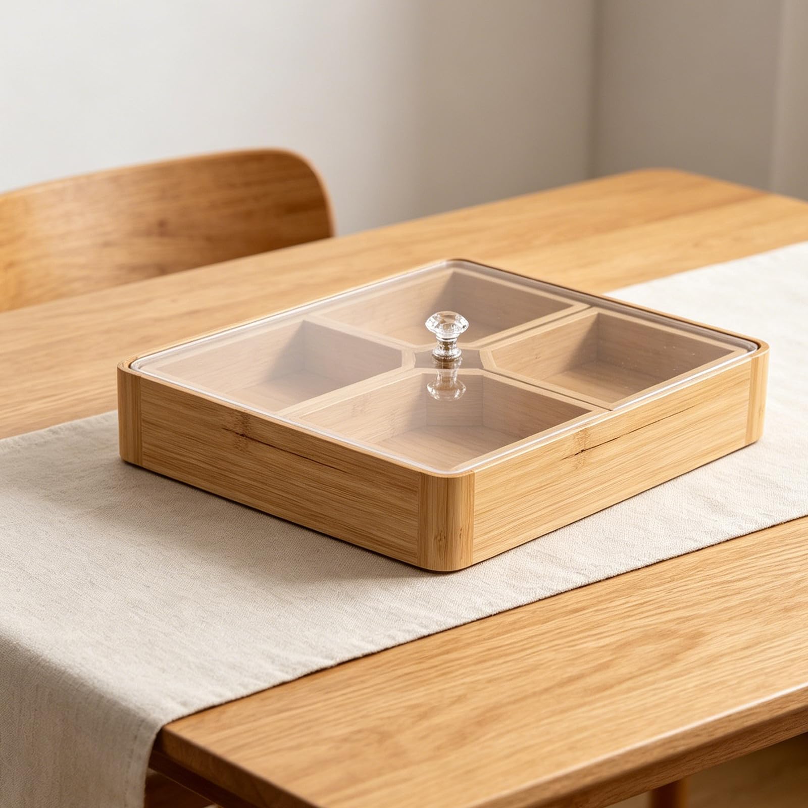 Gadpiparty Plateau de Service en Bambou pour Noix, 4 Compartiments