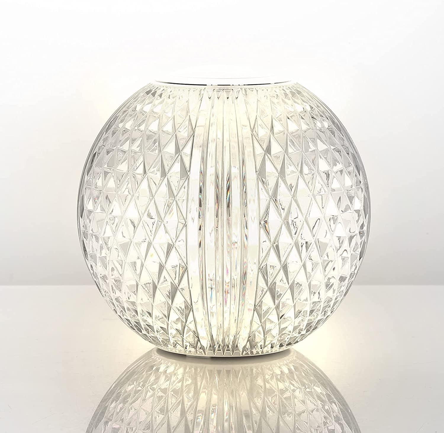 AGM Crystal Lamp, Diamond Table Lamp, Adjustable Light, Round LED Night Light, 11 cm / 4.3 Inch Diameter, Rechargeable and Portable Bedside Lamp for Bedroom/Living Room/Bar (L)