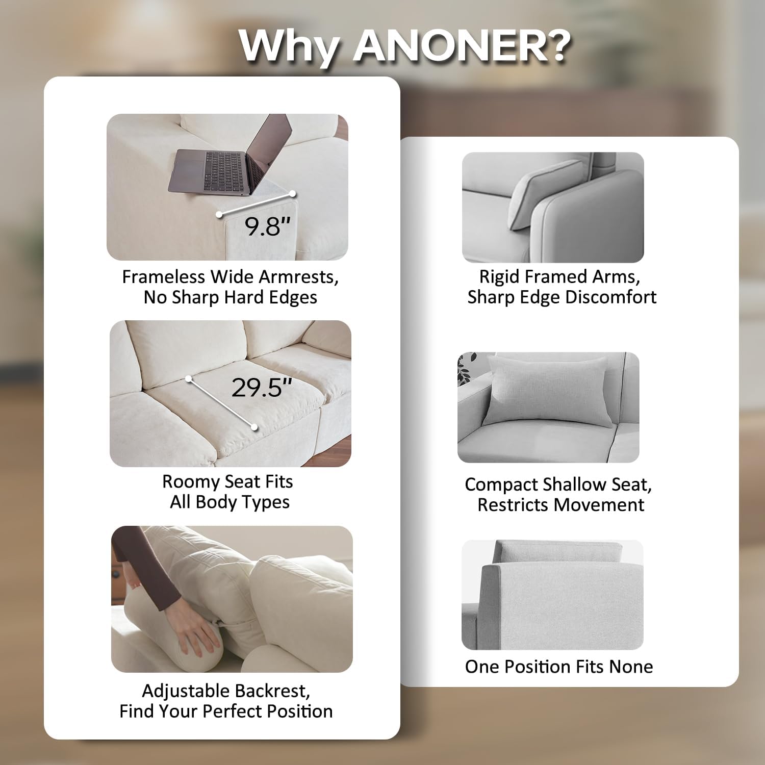ANONER 78" Loveseat Sofa, Deep Seats, Cloud Sectional Couches for Living Room, 2 Seater Boneless Couch, Modern Modular Loveseats, No Assembly, Beige