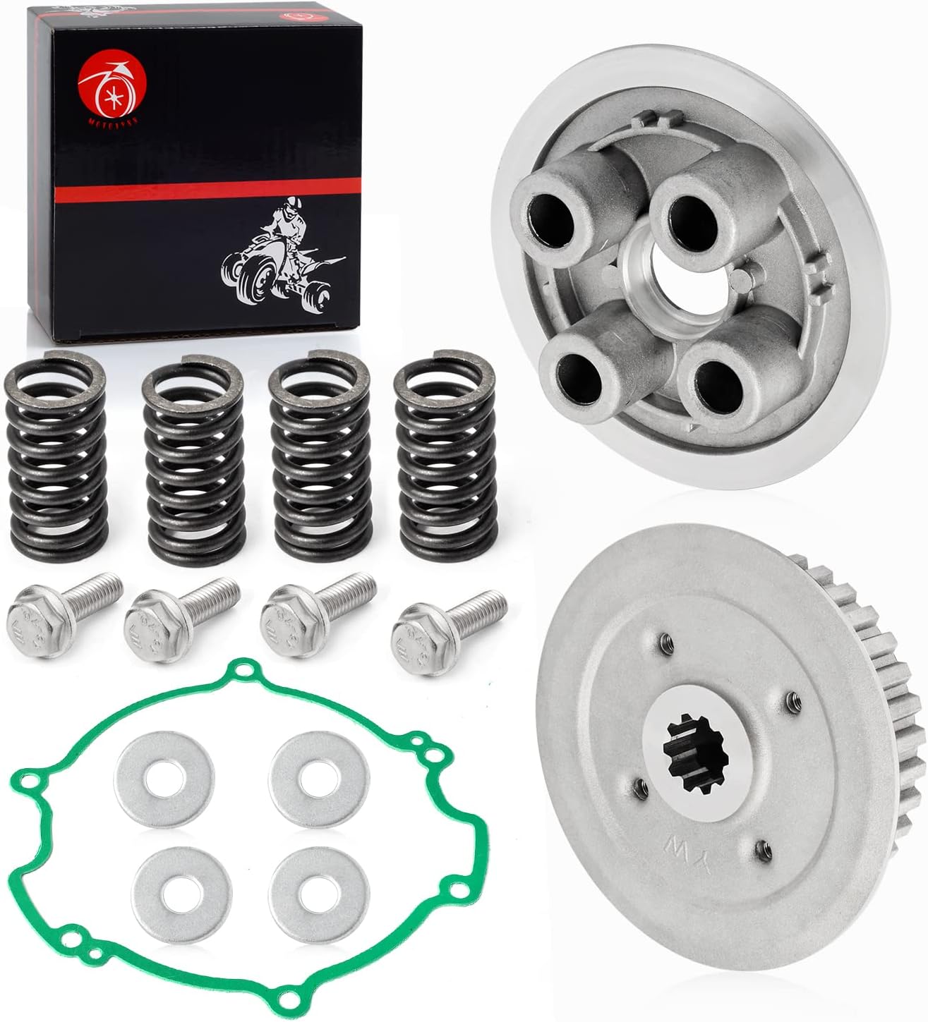 Clutch Center Inner Hub & Outer Pressure Plate & Heavy Duty Springs Gasket Kit For Kawasaki 1998-2021 KX80 KX85 KX100 13087-1170 13187-1013