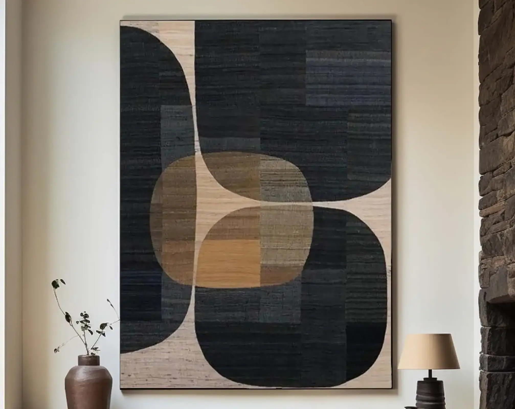 HNKDKJ Brown Black Wabi Sabi Wall Art Minimalist Abstract Painting Black Brown Canvas Wall Art Large Neutral Decor 60x84cm/24x33inch -with-Black-Framed