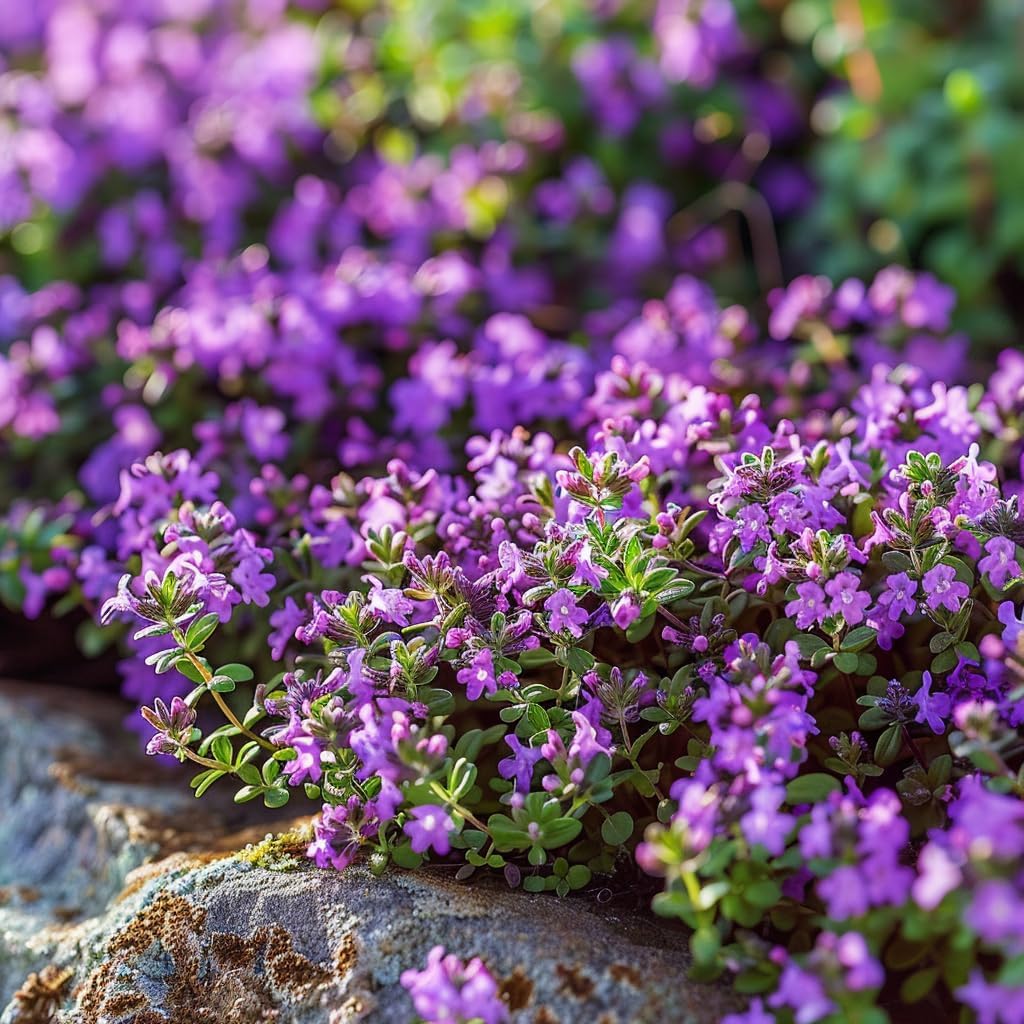 Creeping Thyme Purple ~2,550 Seeds (Thymus Serpyllum) Fragrant Low Growing Ground Cover Hardy Perennial Lawn Alternative Bee Friendly Garden Plant for Rock Gardens, Borders Between Paving Stones