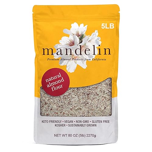 Mandelin Grower Direct - Harina de almendras natural pura con piel 5 libras superfina sin OMG sin gluten vegana keto apta para dieta a base de