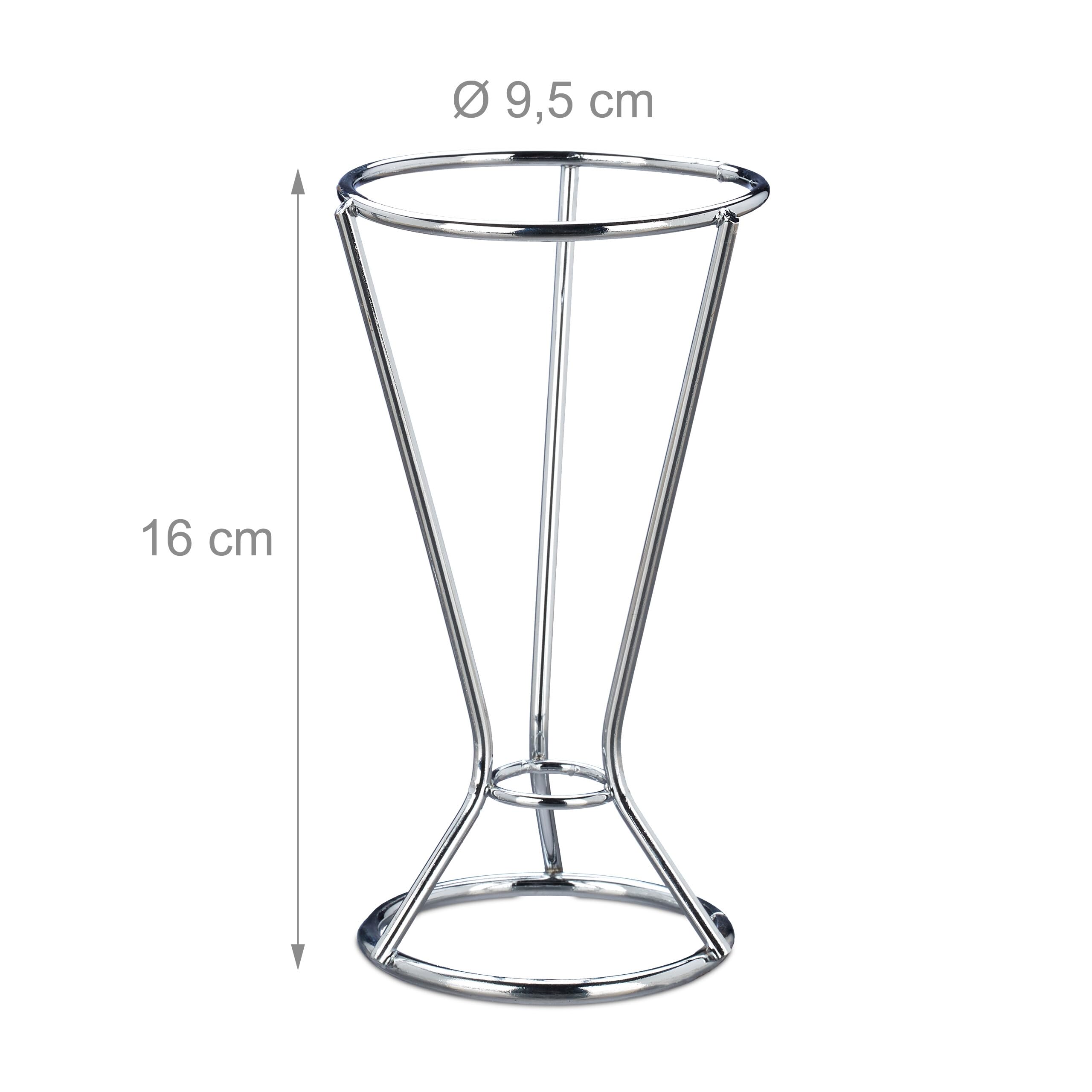 Relaxdays Set da 4 Porta Coni per Patatine Fritte in Acciaio Inox, HxD 16x9,5 cm, Supporto per Chips e Fritture, Argento