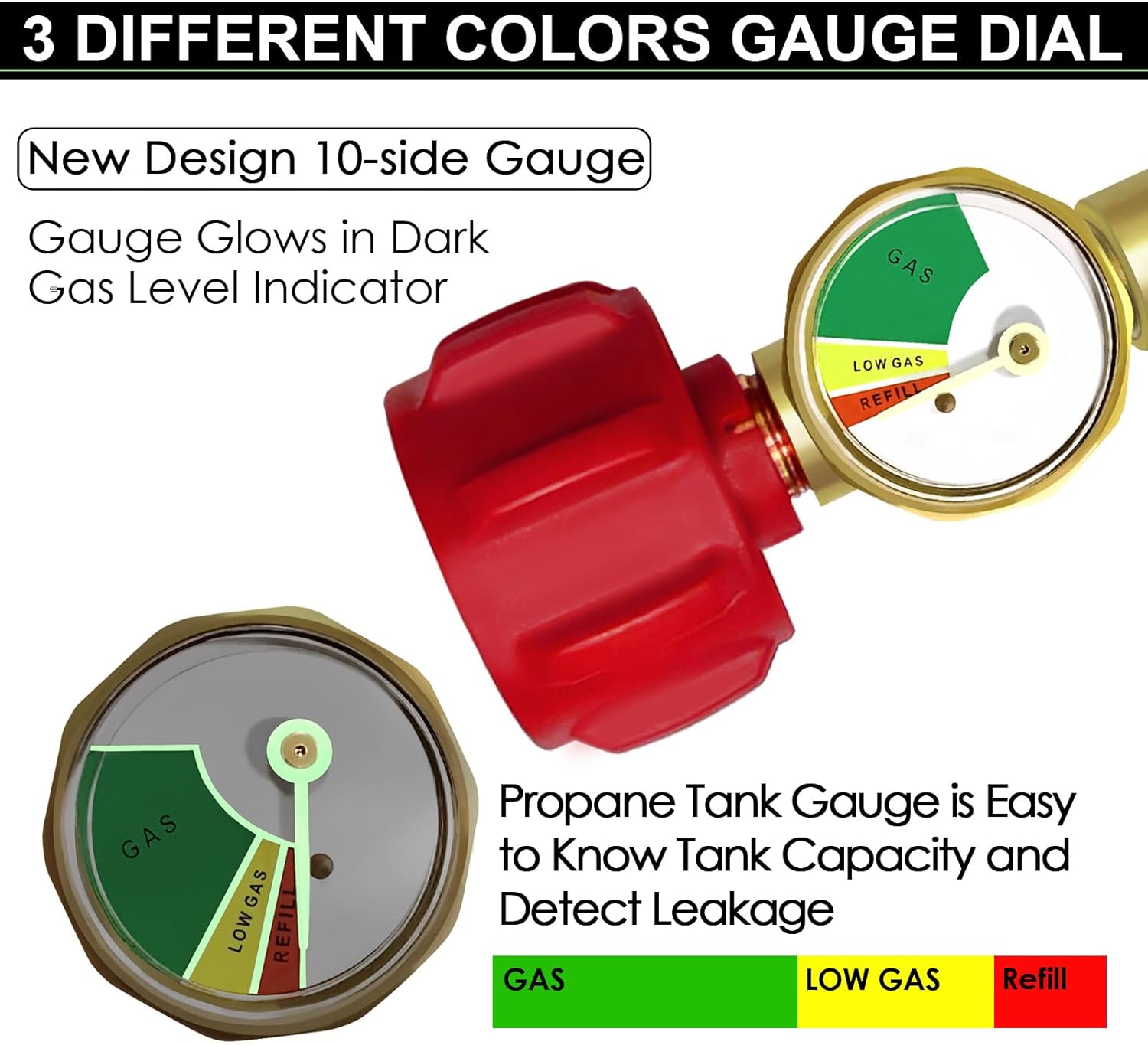 Upgraded 5FT Propane 2 Way Splitter Adapter Hose Stainless Braided Propane Y Splitter Hose 1 lb to 20 lb Converter with Shut Off Valve with Gauge Propane Hose Adapter 1lb Appliance to QCC1 5-40lb Tank