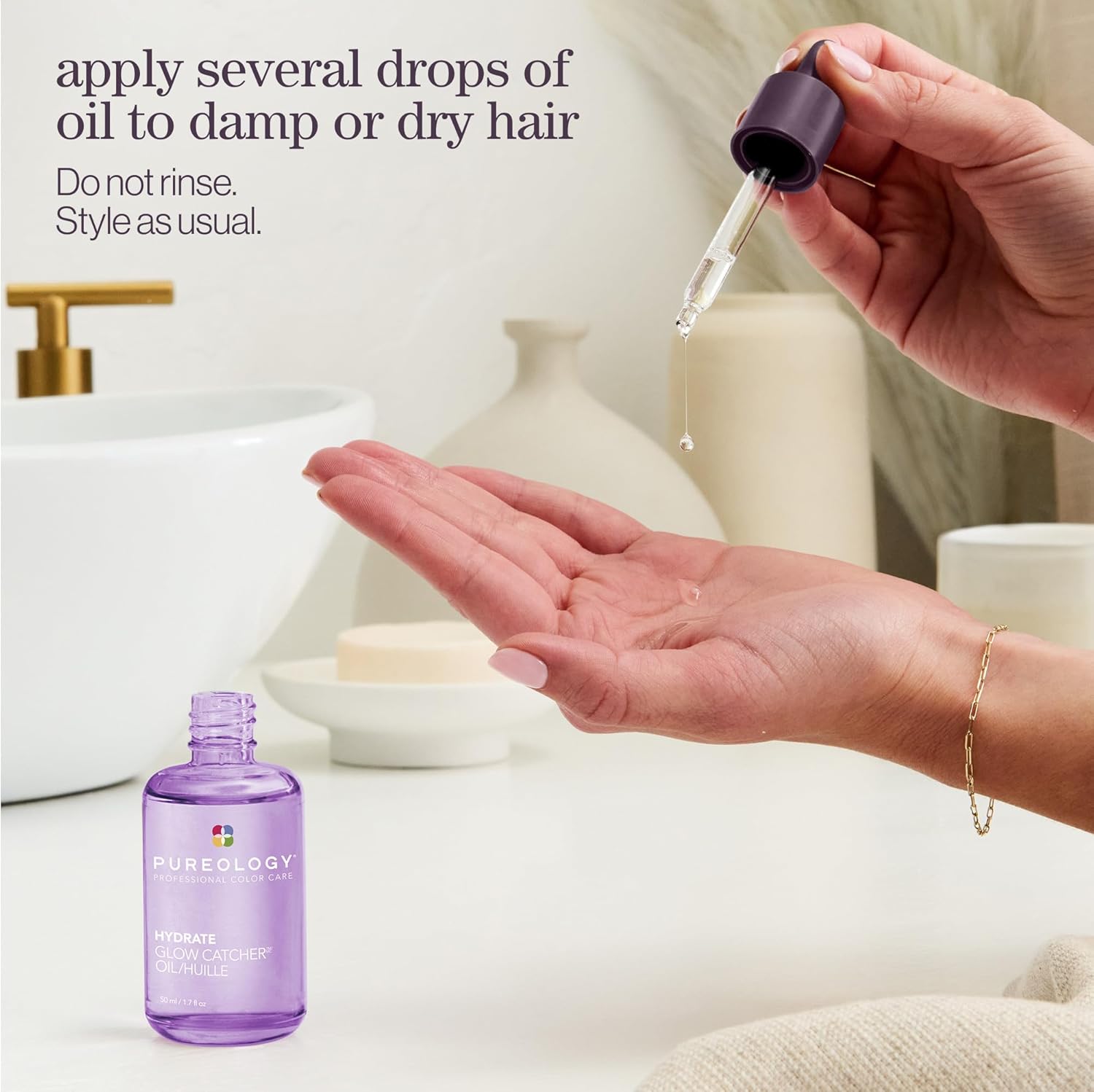 Pureology Hydrate Glow Catcher Hair Oil - Up to 72 Hours of Hydration & Shine, All Day Frizz Control, For Dry Hair, Lightweight Heat Protectant, Color Safe