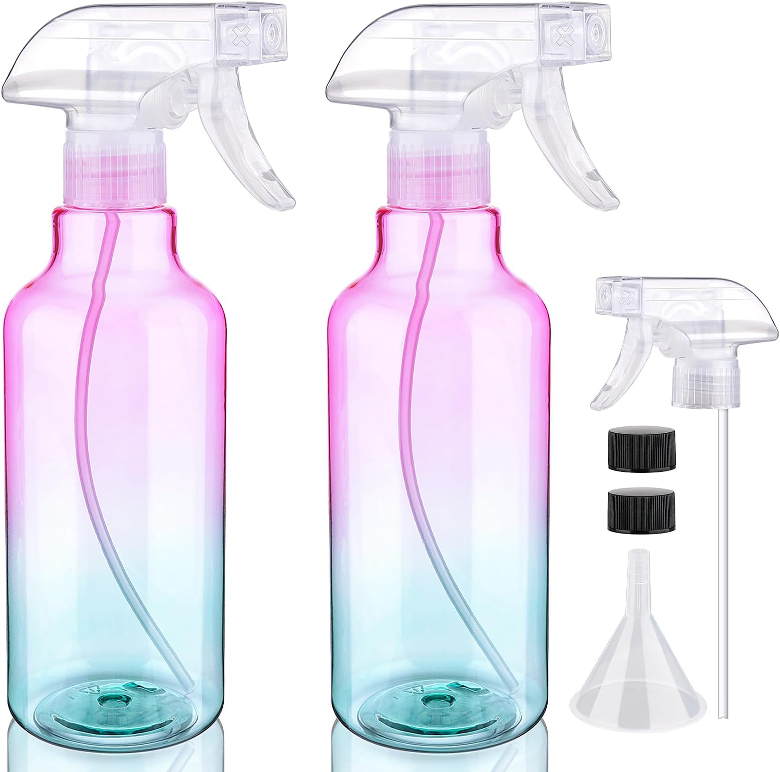 Plastic Spray Bottle 16.9oz Empty Spray Bottles Refillable Container Trigger Sprayer for Cleaning Solutions, Water, Plants, Pet, Essential Oils, Hair, 2 Pack (gradient)
