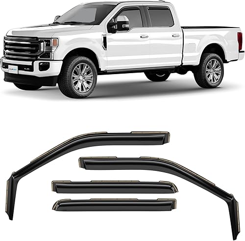 CLIM ART Protectores de lluvia increíblemente duraderos en el canal compatibles con F250 a F550 Super Duty 2017-2022 Crew Cab, deflectores de