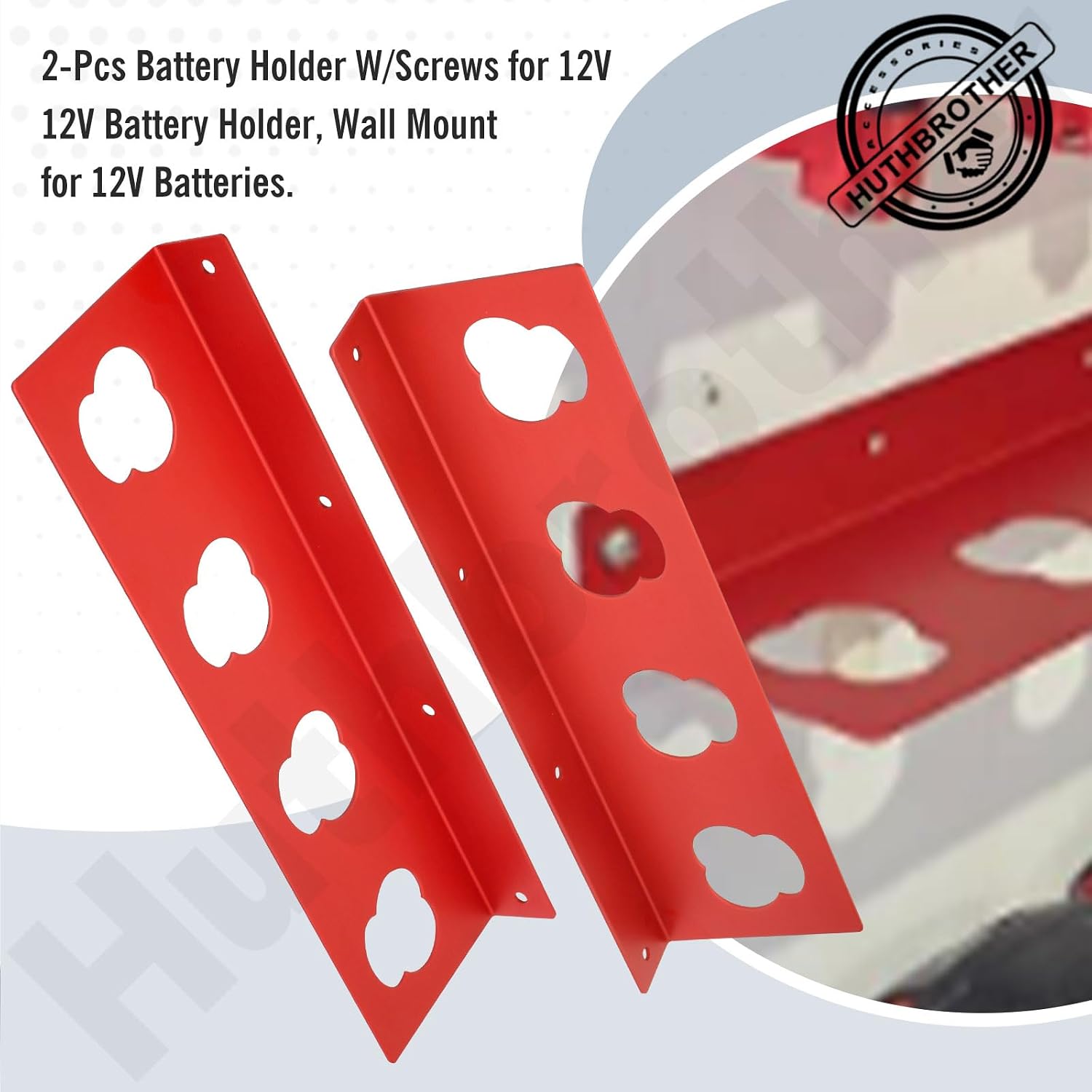 Huthbrother 2-Pack Battery Holder W/Screws for 12V Battery Holder, Wall Mount for 12V Batteries
