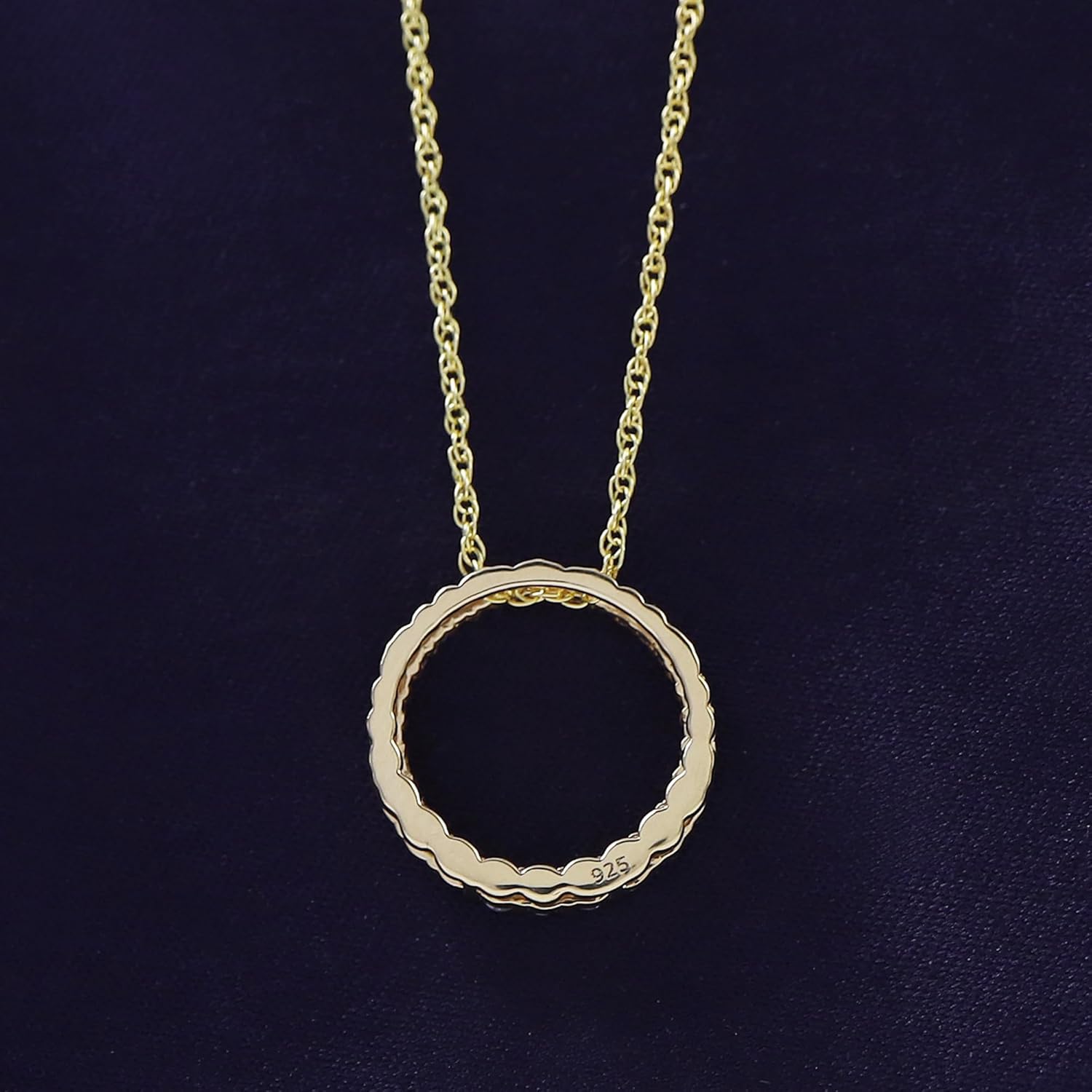 THE JEWEL ZONE 14K Gold Over Sterling Silver Circle Pendant Necklace | Solitaire Pendant Necklace | Eternity Circle Pendant | Dainty Natural Diamond Halo Choker Necklaces for Women (0.33 Ct)