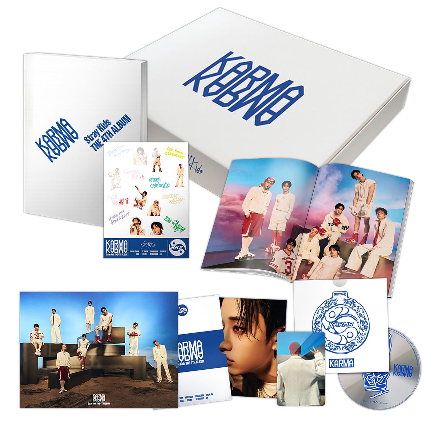 Stray-Kids - The 4th Album [KARMA] (HOORAY Ver.) Outbox + Photobook + Photo Postcard Set + CD-R + Removable Sticker + Mini poster + 2 Pin Badges + 5 Extra Photocards