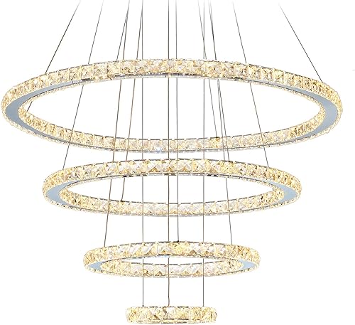 Miniatura 9 de MEEROSEE Colección Lighting Arañas LED modernas, luces para techo, lámparas colgantes de cristal Light Fixture K9, ajustables, de acero inoxidable,