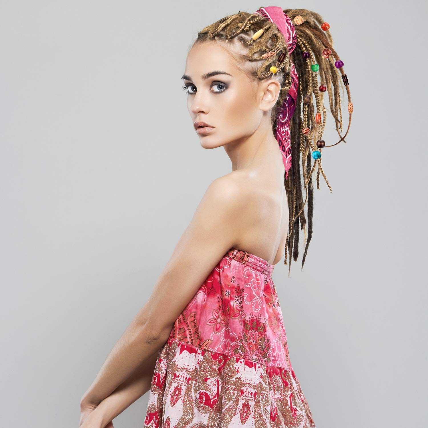 Gejoy 800 Pcs Wooden Beads Set, Include 400 Pcs Printed Wooden Loose Wood Beads, 200 Pieces Assorted Natural and 200 Pieces Rainbow Color Wood Small Jewelry for Jewelry Making DIY - Image 3