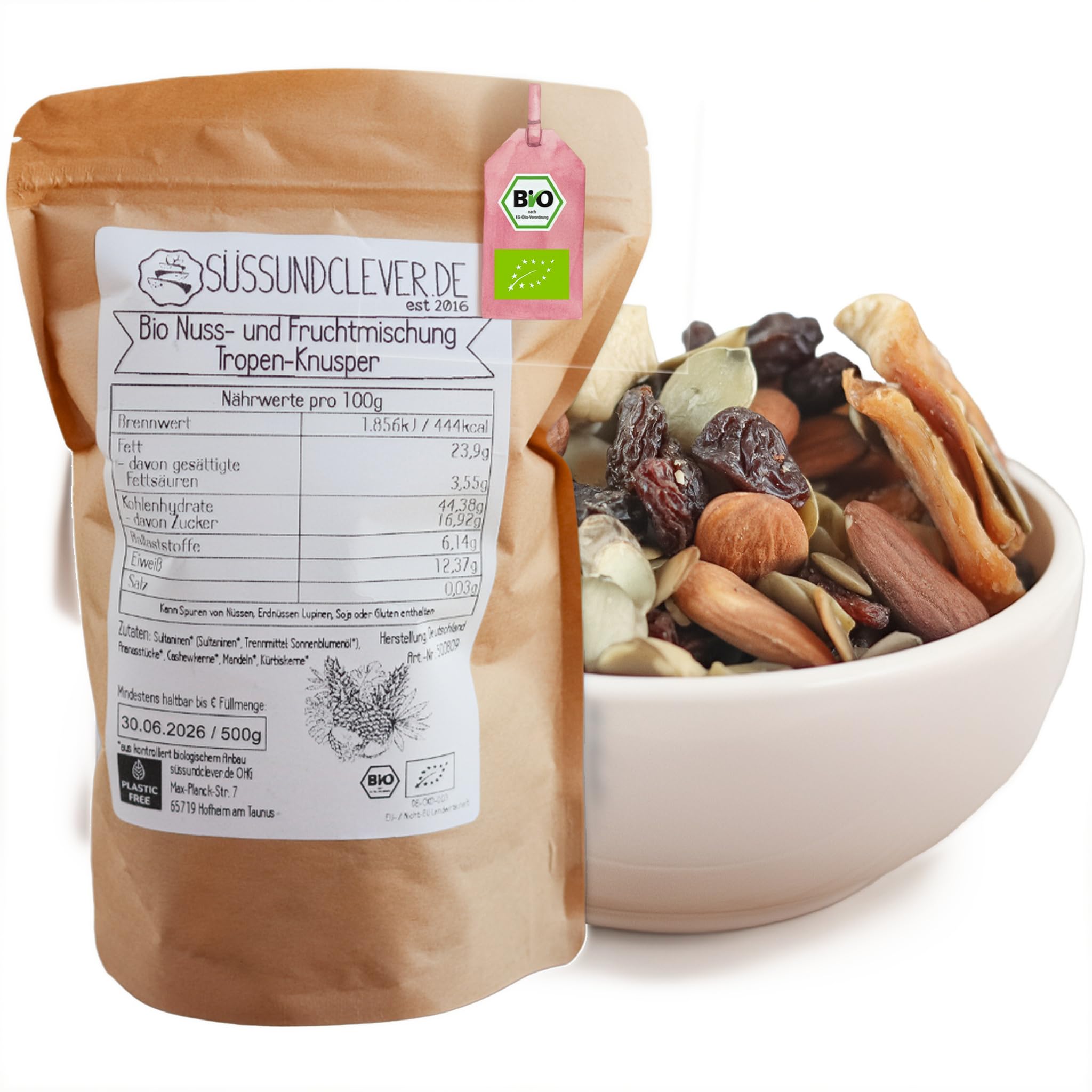 süssundclever.de® Bio Studentenfutter "Tropen-Knusper" | 1,0 kg | mit Ananas-Tidbits, Cashewkernen & Kürbiskernen | Nuss- & Fruchtmischung | Ohne Zuckerzusatz oder Aromen