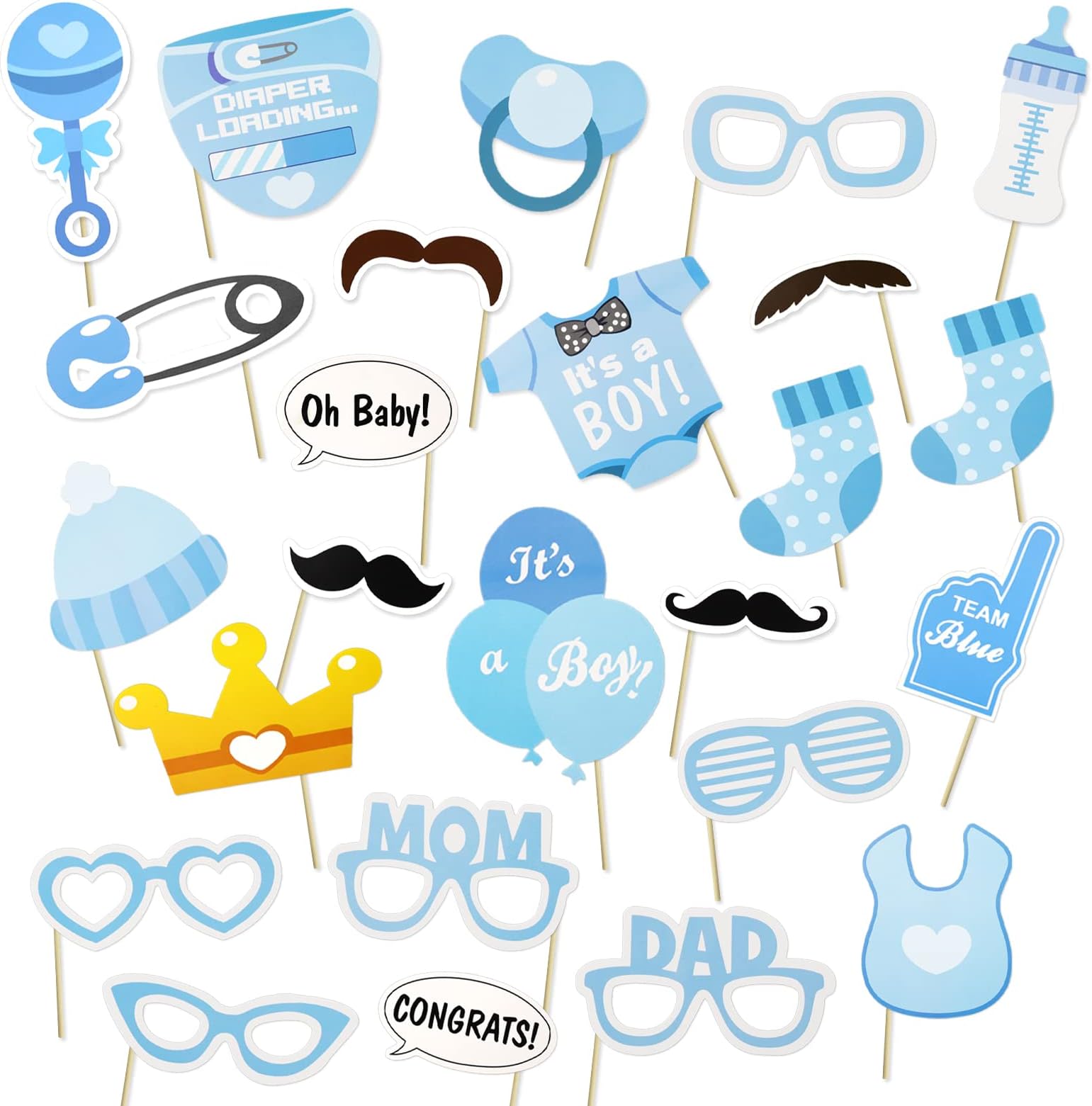 Baby Boy Shower Decorations Boy, 23PCS Baby Shower Games Photo Booth Props, Gender Reveal and IT’S A BOY Confetti for Baby Shower Decorations Supplies