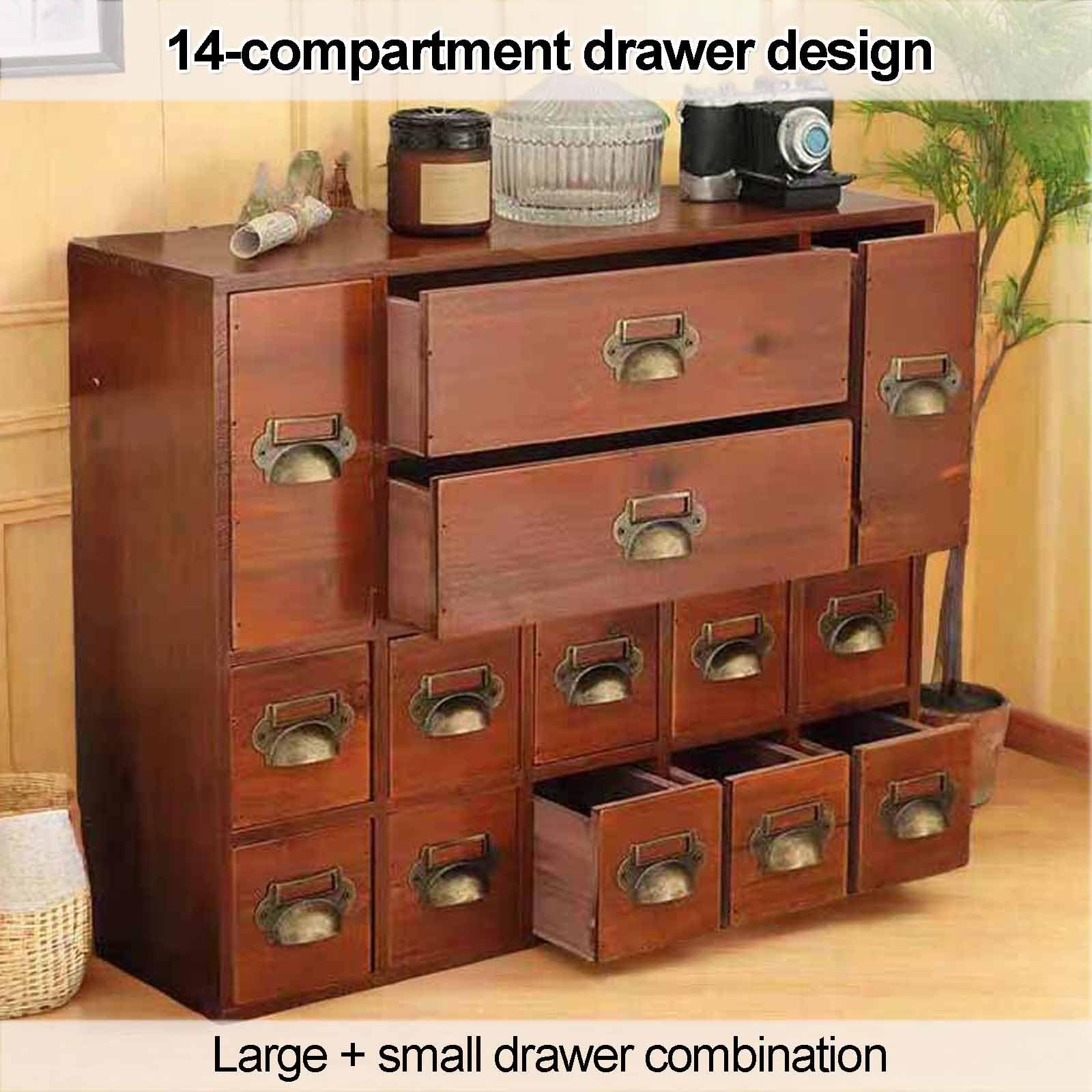 Armario de boticario, pequeño Mueble para Guardar Objetos Curiosos, boticario de sobremesa con 14 cajones, Caja de Almacenamiento de Madera para organizar Hierbas, bolsitas de té(Blue)