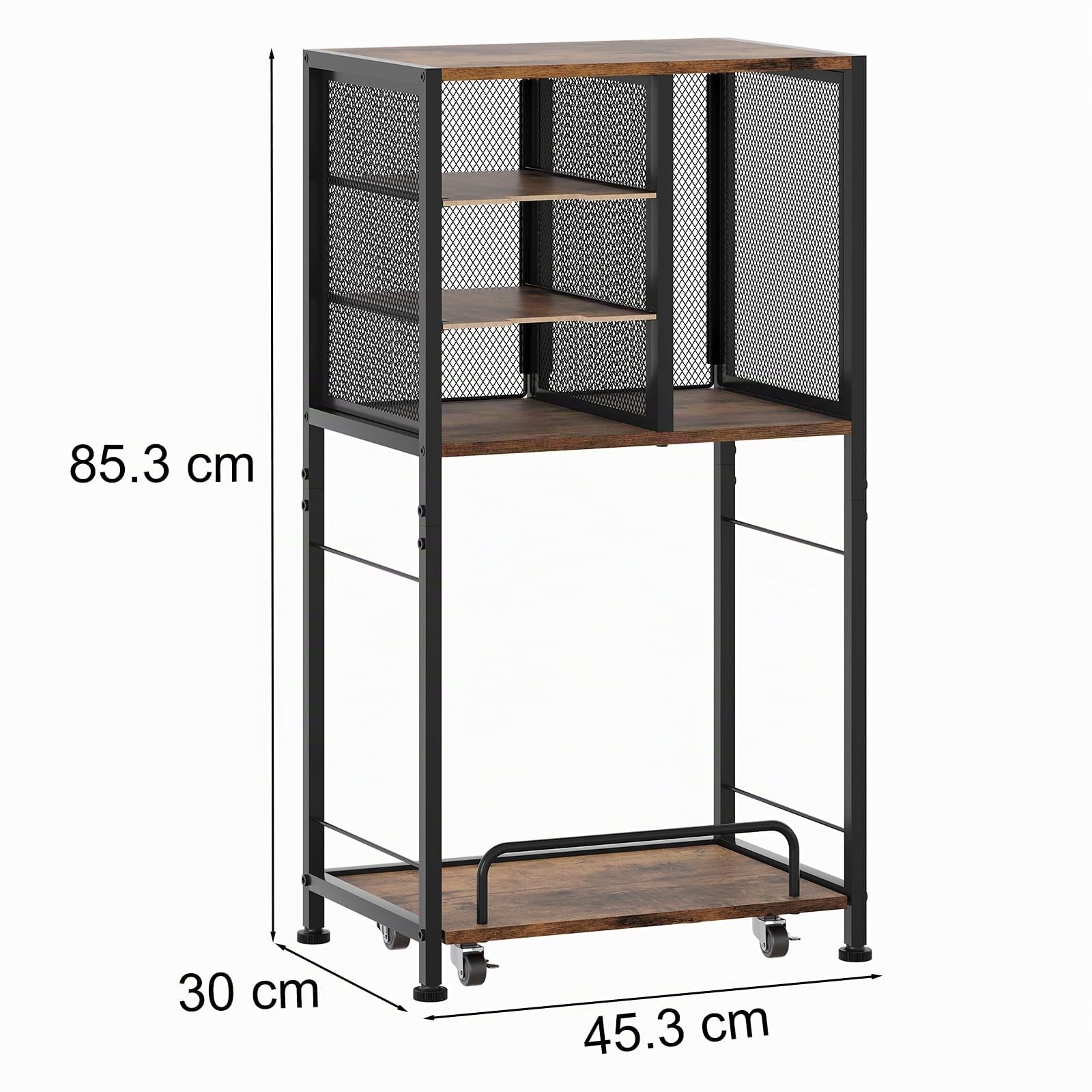 EasyPAG Support d'imprimante 4 compartiments A4 en métal et bois - Avec chariot coulissant mobile - Étagère d'imprimante pour fax, photocopieur, scanner, marron
