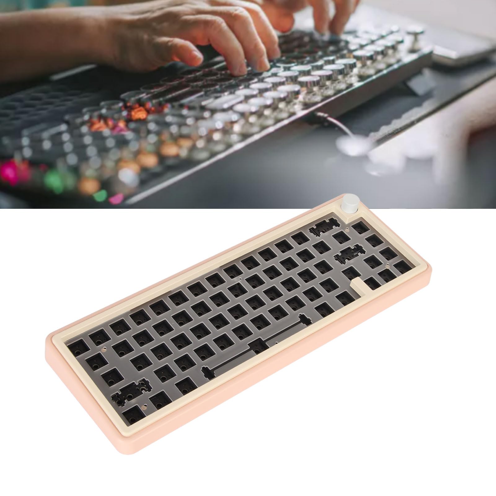 Kit de Teclado Mecánico Modular de 67 Teclas, Diseño Compacto Barebones Hotswap para Usuarios de, Aleación de Aluminio CNC (Rosa)