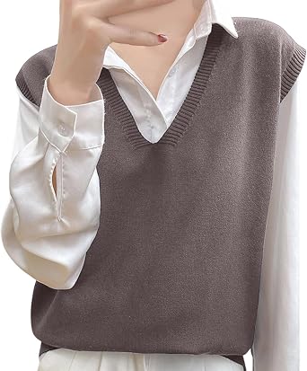 JiXiang Womens Sweater Vest Sleeveless V Neck Oversized Pullover Knitted Tops Lightweight Classic Basic Vest Fall Outfits