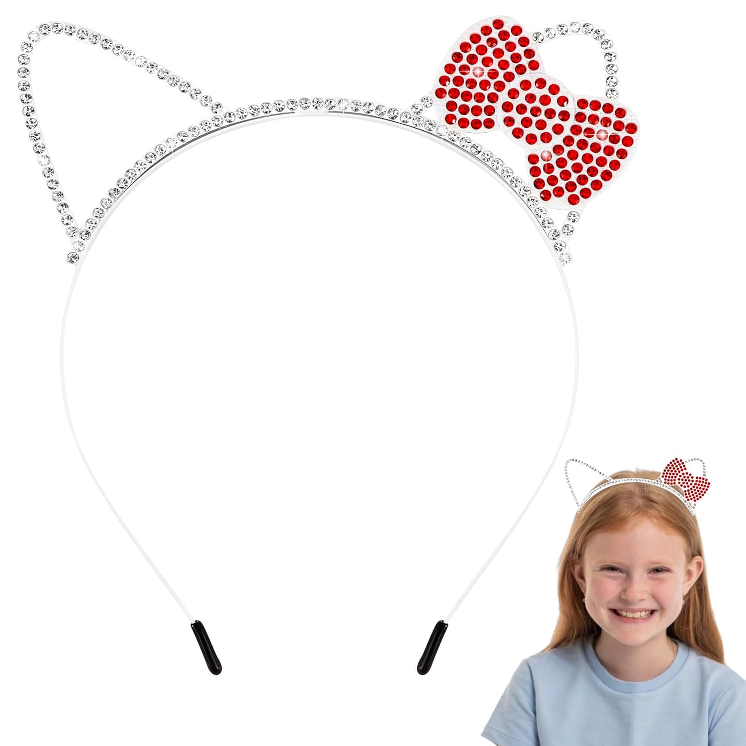 Chanaco Kitty Ears Headbands Cat Party Favors Birthday Decorations Metal Rhinestones Silver Glitter Gabby Hair Accessories Red Bow Cat Headpieces Cute Gifts