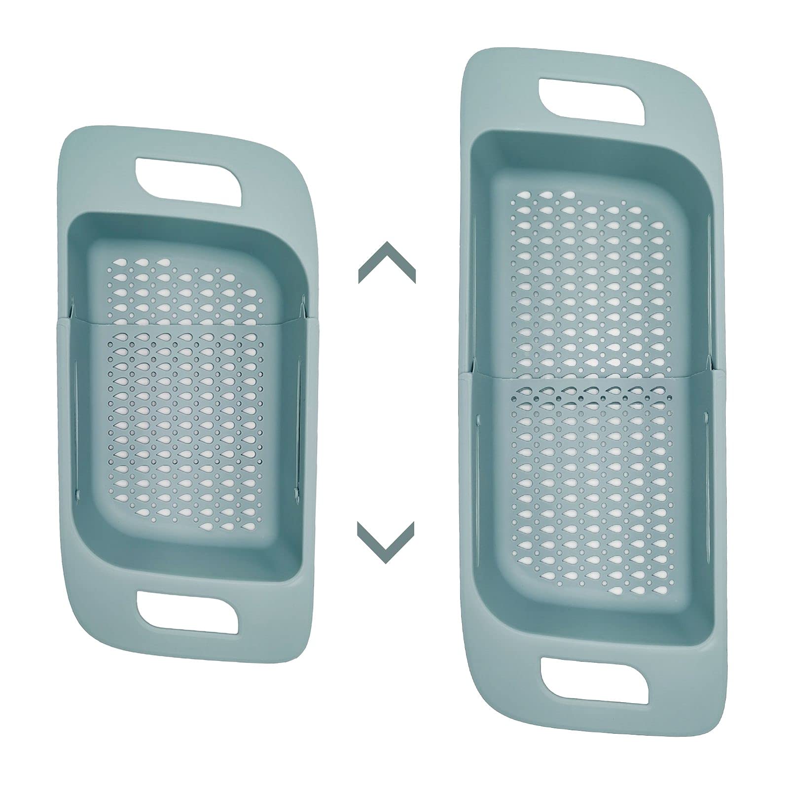 Sink Colander Extendable Strainer Basket DOUBLE TJP, Kitchen Collapsible Drain Basket, Over Sink Space-Saver Portable Drainer, Wash Fruits Vegetables and Dry Dishes Kettles Cups (Blue)