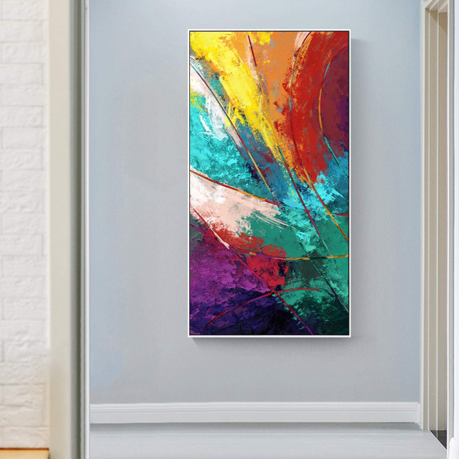 Marcos de cuadros de lienzo grandes abstractos coloridos - Carteles e impresiones modernos Cuadro de arte de pared extra grande para decoración de sala de estar 80x155cm (31x43in) con marco