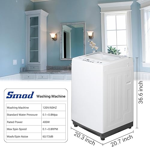 Miniatura 5 de Smad Lavadora portátil de 1.7 pies cúbicos, lavadora de carga superior de 12 libras con 6 programas, pantalla LED y ruedas, lavadora Comepact para