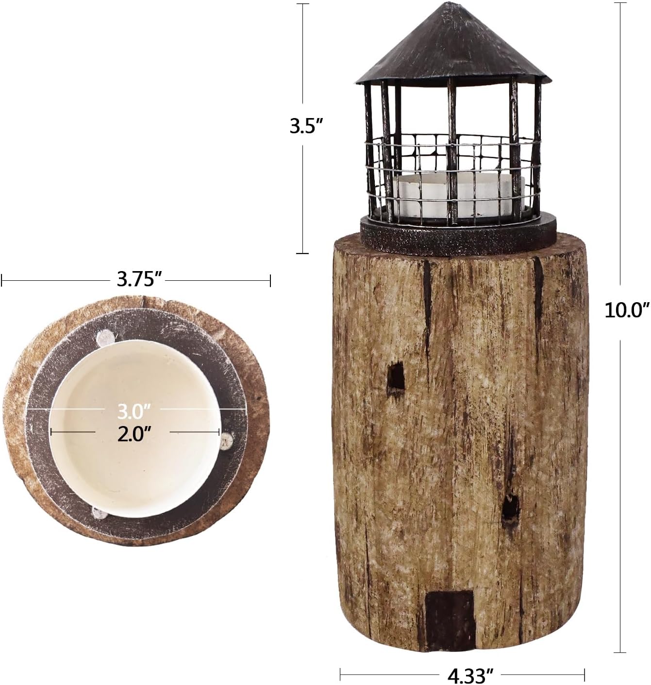 Linfevisi Wooden Lighthouse Candle Holders Decorative Tea Light Holder Ocean Beach Nautical Coastal Mini Standing Lighthouses Figurines Rustic for Home Decor Bathroom Table Party Wedding 10 Inches