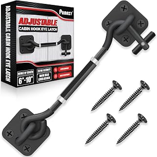Adjustable 6"-10" Privacy Cabin Hook & Eye Latch, Barn Door Lock Gate Latch | Privacy Hook and Eye Latch for Barn Door, Gate Latch Lock Cabin Hooks for Gate Shutters Window Slide Shed Cabinet Bathroom