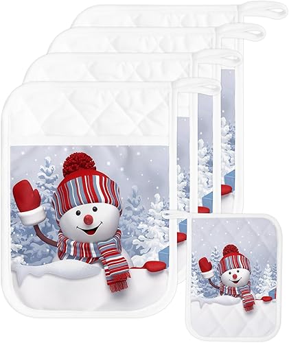 Juego de 5 soportes para ollas de invierno para cocina, antideslizante y aislamiento térmico, juego de agarraderas de tela de toalla con bolsillo,