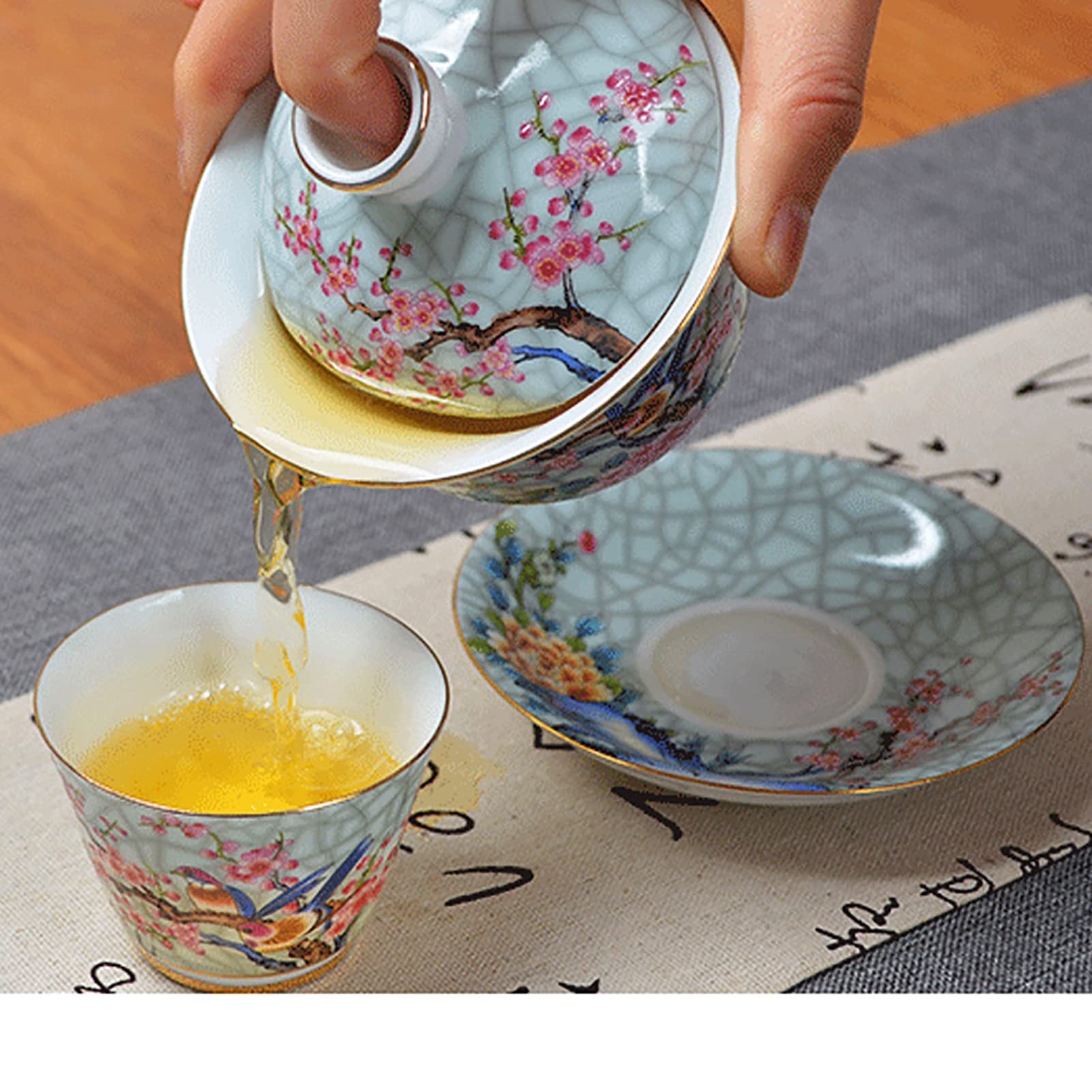 Herbata herbaty， Miski, ceramiczne filiżanki do herbaty z pokrywką i spodkami, porcelanowe miski Kungfu, Gaiwan, kokardki, tradycyjne Chin na prezent urodzinowy