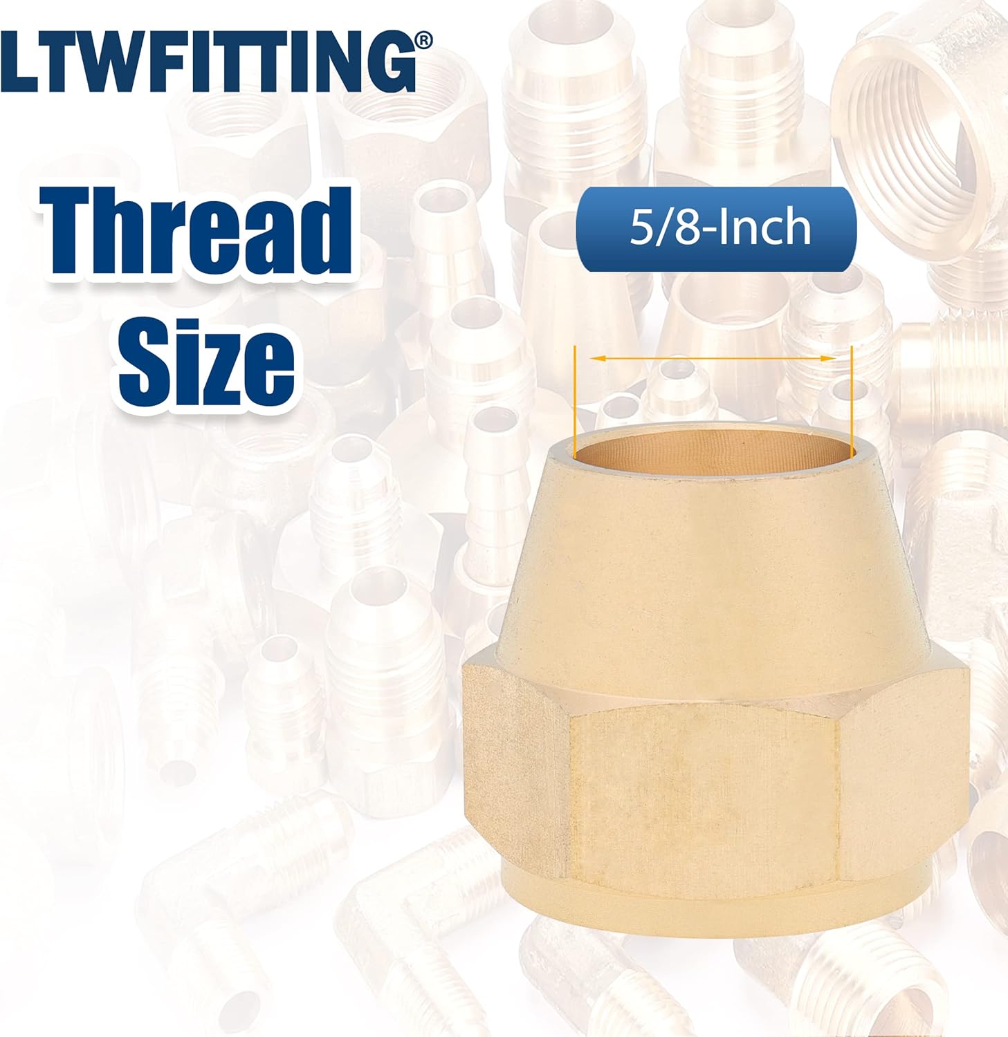 LTWFITTING Assortment Kit Tube OD 3/16, 1/4, 5/16, 3/8, 1/2, 5/8, 3/4-Inch Brass Short 45 Degree Flare Nut Set (Pack of 52)