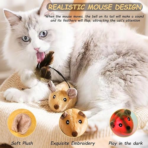 Miniatura 2 de Juguete interactivo para gatos, ratas falsas que se mueven automáticamente, juguete realista recargable para perros con sonido, pluma y campana,