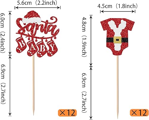 Vista 80 de Rsstarxi Paquete de 30 adornos navideños para cupcakes de hombre de jengibre con purpurina para baby shower, decoración para temática de Feliz