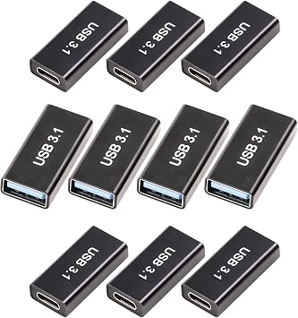 10Pack Upgraded USB 3.1 Female to C Female Adapter, Black | 10GB-Usb3.1 to C Adapter Connector, Bi-Directional High Speed USB Extension Connector Support Charge & Data Sync