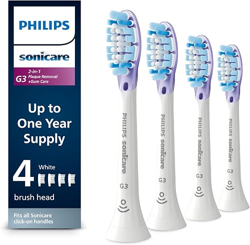 Philips Sonicare G3 Two-in-One Brush Heads, 4-Pack, 1 Year Supply, White | 1000% More Plaque Removal, 7x Healthier Gums¹, BrushSync Reminder, Up To 62,000 Bristle Movements/Min, HX9054/65
