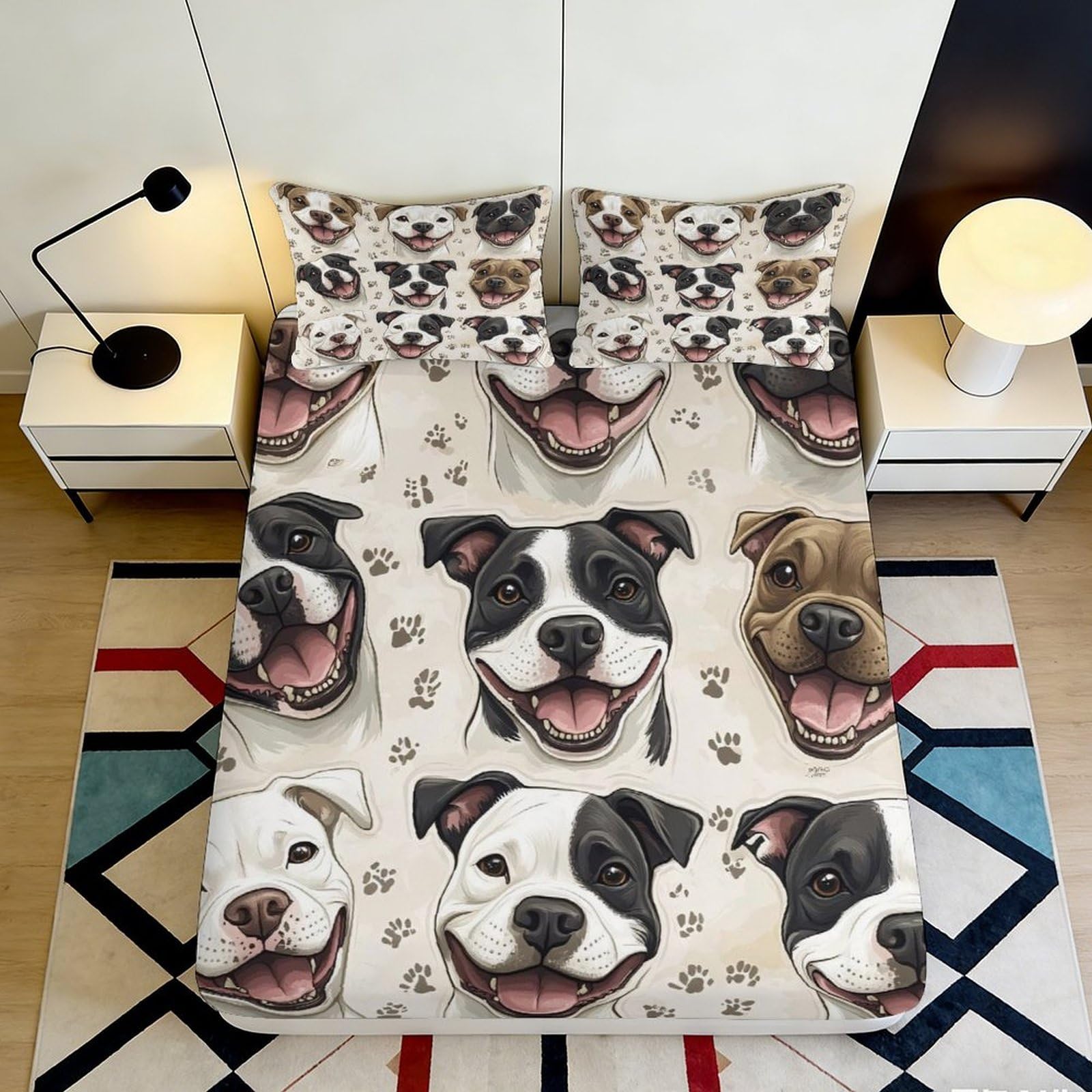 3D Printed Smiling Dog Fitted Sheet Microfiber Soft Anti-Slip Animal Bed Cover for Bedroom Dorm Guest Room Decor 90x200x25cm