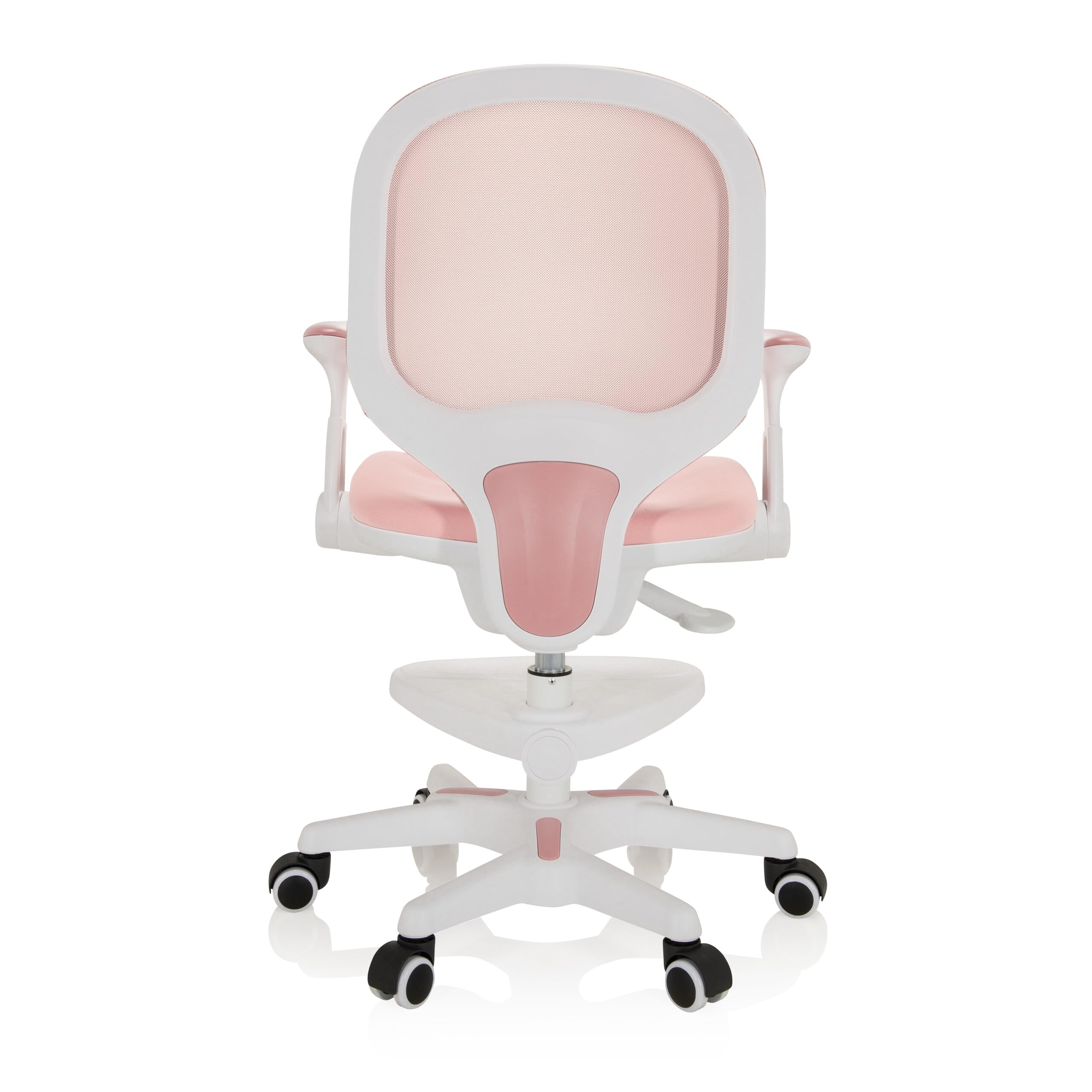 hjh OFFICE 736412 Kinder Schreibtischstuhl Kid Ergo Stoff/Netz Kinderstuhl mit Fußablage, Armlehnen klappbar, Rosa/Weiß