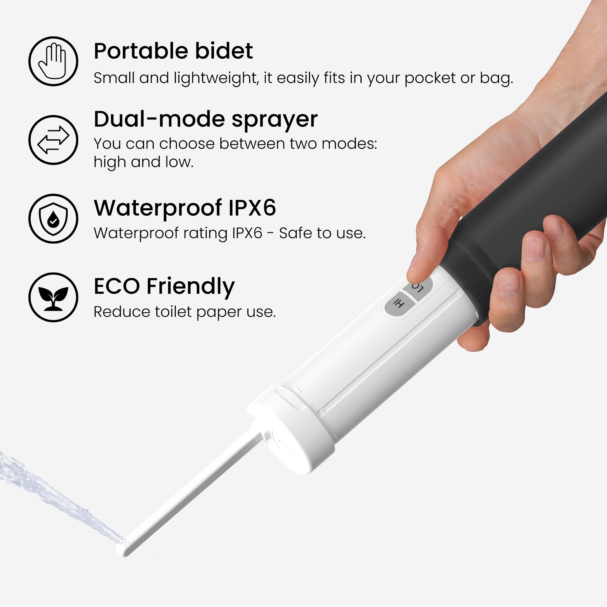 VOVO Go Portable Electric Bidet for Travel - 2 Adjustable Pressure Settings Compact Handheld Bidet Ideal for Personal — view 4