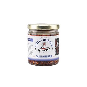 Calabrian Crunch Chili Crisp Crispy Calabrian Chili Oil with Garlic & Herbs Small Batch, Chef-Crafted, Medium Heat & Savory Umami 9oz Chili Royale