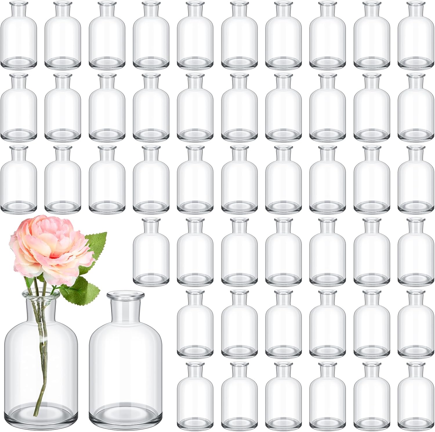 Lallisa 54 Pcs 3.15 Inches Small Glass Bud Vases Bulk Mini Flower Vases for Centerpieces Decorative Glass Bottles Vintage Rustic Decoration for Wedding Dining Table Home Decor