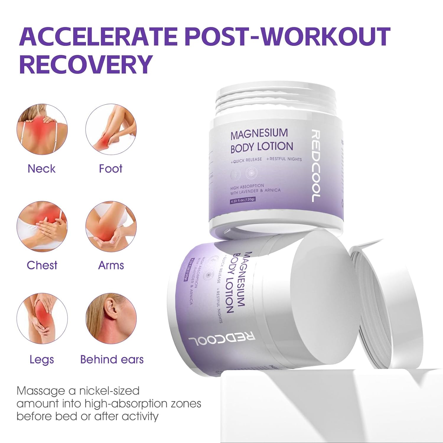 Magnesium Lotion for Sleep, Nighttime Magnesium Cream, Topical Magnesium Cream for Muscle Relaxation & Calm, Lavender Magnesium Cream for Body, Deep Hydration, Relaxing Self-Care Gift, 4.23 fl oz