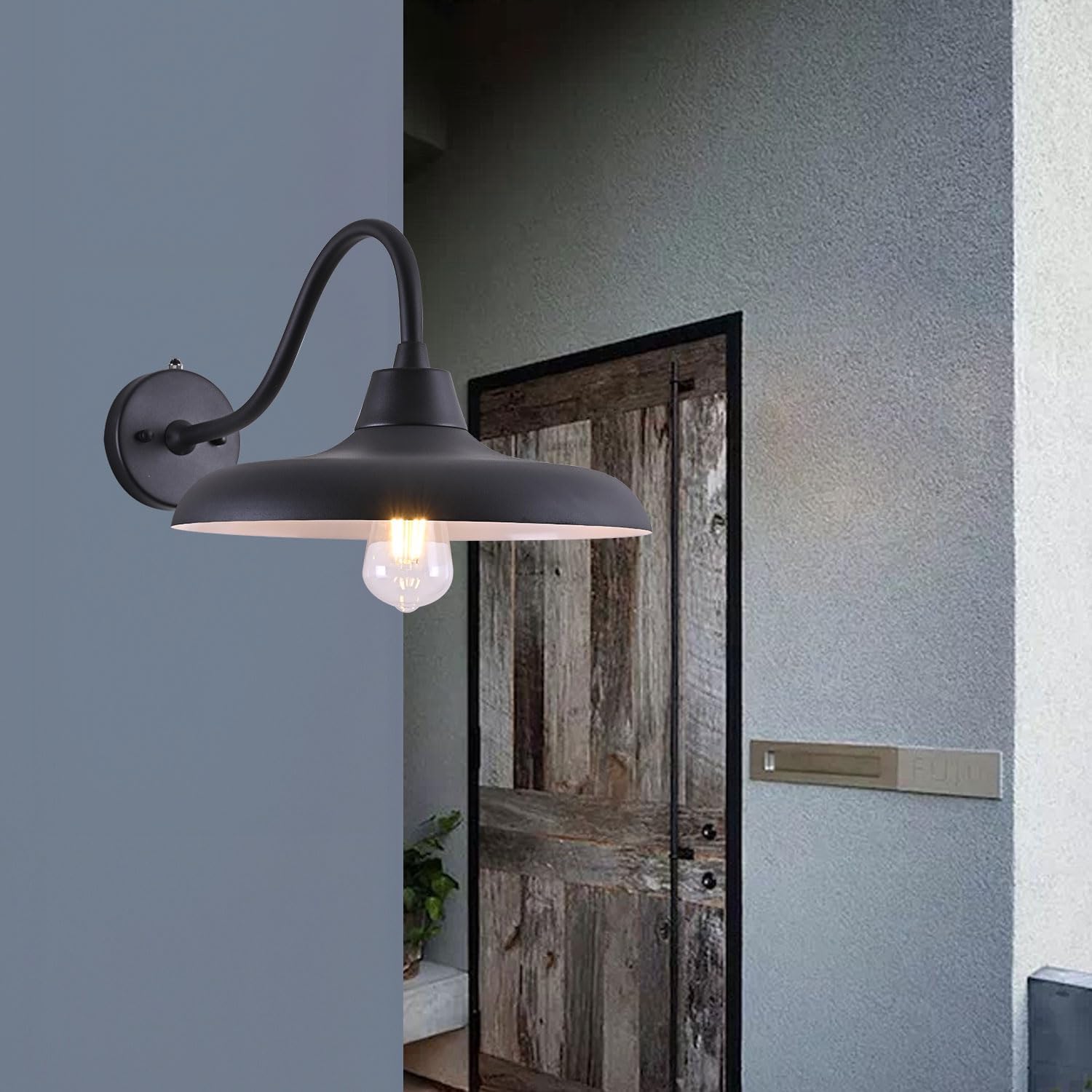 14" Dusk to Dawn Outdoor Wall Sconces, Exterior Farmhouse Gooseneck Barn Light, Vintage Matte Black Outside Wall Mount Light Fixture, Anti-Rust Waterproof Outdoor Light for House Porch Garage
